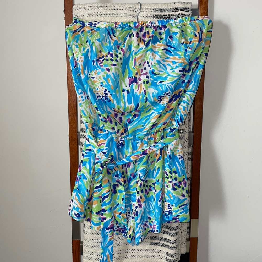Lilly Pulitzer Strapless Romper in Blue and Green Print
